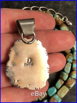 Navajo John Delvin Sterling Silver Turquoise Pendant & #8 Turquoise Necklace DTR