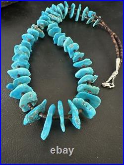 Navajo Kingman Turquoise Shell Heishi Sterling Silver Bead 28 Necklace 17450