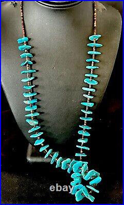 Navajo Kingman Turquoise Shell Heishi Sterling Silver Bead 28 Necklace 17450