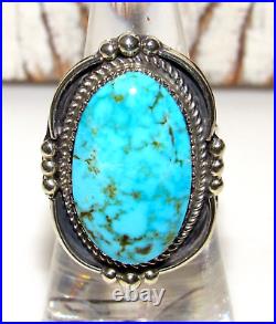 Navajo Kingman Turquoise Statement Ring Sz 7 Sterling Silver Signed Native