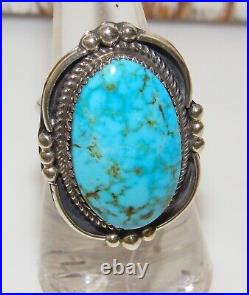 Navajo Kingman Turquoise Statement Ring Sz 7 Sterling Silver Signed Native