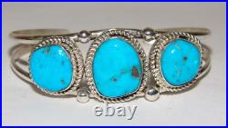 Navajo Kingman Turquoise Sterling Silver Cuff Bracelet Signed Native American
