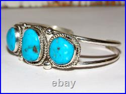 Navajo Kingman Turquoise Sterling Silver Cuff Bracelet Signed Native American