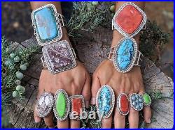 Navajo Kingman Turquoise Sterling Silver Ring NA Native American Vintage size 13