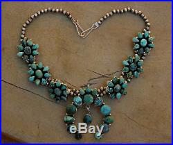 Navajo Many Turquoise Stones Stunning Sterling Squash Blossom Naja Necklace