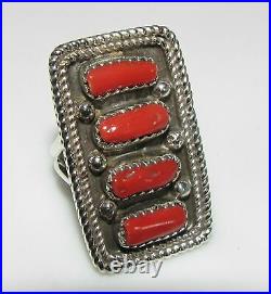 Navajo Mediterranean Coral Ring Size 8 Sterling Silver Native American Signed