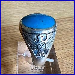 Navajo Mens Turquoise Thunderbird Dome Ring Sterling Silver Size 12.5 and 13.5