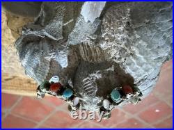 Navajo Multi Gemstone/Sterling Silver cuff and earrings. Sawtooth bezel. Vintage