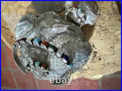 Navajo Multi Gemstone/Sterling Silver cuff and earrings. Sawtooth bezel. Vintage