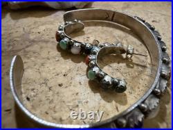 Navajo Multi Gemstone/Sterling Silver cuff and earrings. Sawtooth bezel. Vintage