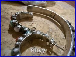 Navajo Multi Gemstone/Sterling Silver cuff and earrings. Sawtooth bezel. Vintage