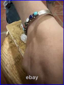 Navajo Multi Gemstone/Sterling Silver cuff and earrings. Sawtooth bezel. Vintage