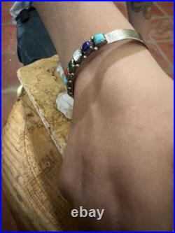 Navajo Multi Gemstone/Sterling Silver cuff and earrings. Sawtooth bezel. Vintage