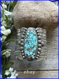 Navajo Native American 925 Sterling Silver Blue Turquoise Cuff Bracelet. CY