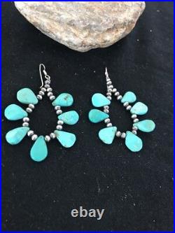 Navajo Native American Blue Cluster Turquoise Sterling Silver Earrings Gift
