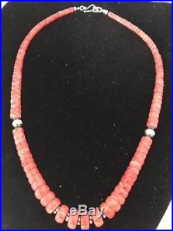 Navajo Native American Graduated Apple Coral Bead Sterling Silver Necklace Gift