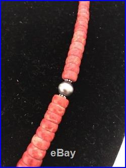 Navajo Native American Graduated Apple Coral Bead Sterling Silver Necklace Gift