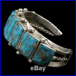 Navajo Native American Old Pawn Bisbee Turquoise Sterling Silver Cuff Bracelet
