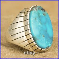 Navajo Native American Sterling Silver Oval Turquoise Ring Size 10.5
