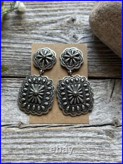 Navajo Native American Sterling Silver Stamped Handmade Earrings T O White