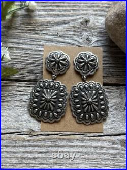 Navajo Native American Sterling Silver Stamped Handmade Earrings T O White