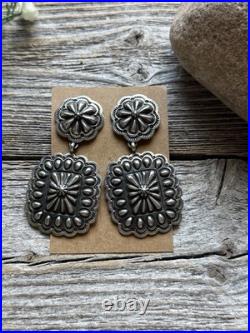Navajo Native American Sterling Silver Stamped Handmade Earrings T O White