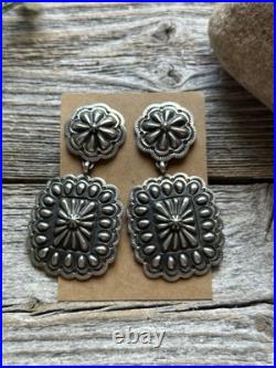 Navajo Native American Sterling Silver Stamped Handmade Earrings T O White