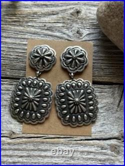 Navajo Native American Sterling Silver Stamped Handmade Earrings T O White