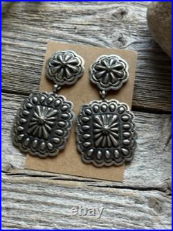 Navajo Native American Sterling Silver Stamped Handmade Earrings T O White