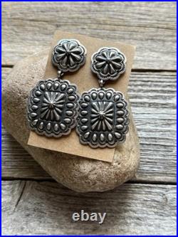 Navajo Native American Sterling Silver Stamped Handmade Earrings T O White