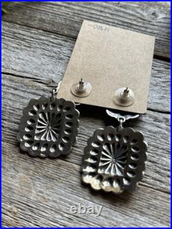 Navajo Native American Sterling Silver Stamped Handmade Earrings T O White