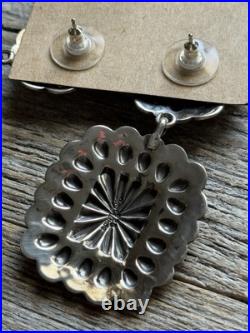 Navajo Native American Sterling Silver Stamped Handmade Earrings T O White