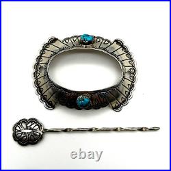 Navajo Native American Sterling Silver Turquoise Open Center Stick Barrette NWOT Navajo Native American Sterling Silver Turquoise Open Center Stick Barrette NWOT