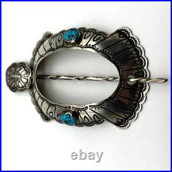 Navajo Native American Sterling Silver Turquoise Open Center Stick Barrette NWOT Navajo Native American Sterling Silver Turquoise Open Center Stick Barrette NWOT