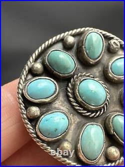 Navajo Native American Sterling Silver & Turquoise Round Cluster Ring
