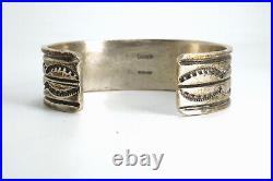 Navajo Native American Sterling Silver Wide Cuff Bracelet With Stamped Design
