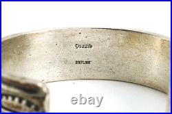 Navajo Native American Sterling Silver Wide Cuff Bracelet With Stamped Design