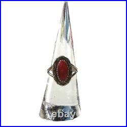 Navajo Native American Ted Secatero Sterling Silver & Coral Cab Ring Size 6.75