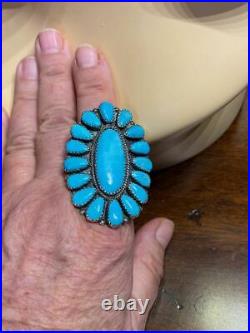 Navajo Native American Turquoise Sterling Silver Signed Cluster Ring 9