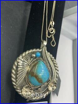 Navajo Native Art Sterling Silver Necklace Kingman Turquoise by Poppi's