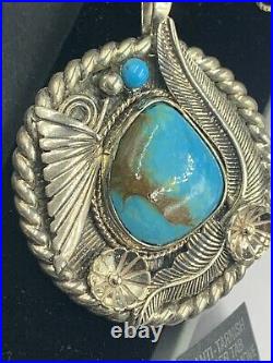 Navajo Native Art Sterling Silver Necklace Kingman Turquoise by Poppi's