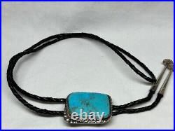 Navajo Native Sterling Silver Turquoise Bolo Tie
