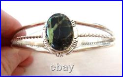 Navajo Norvin Johnson Black Jack Turquoise Cuff Bracelet 925 Sterling Silver