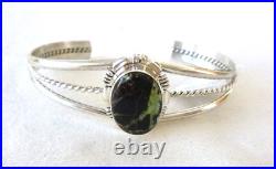 Navajo Norvin Johnson Black Jack Turquoise Cuff Bracelet 925 Sterling Silver
