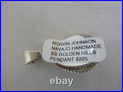 Navajo Norvin Johnson Golden Hills Turquoise Pendant 925 Sterling Silver 1.25 In