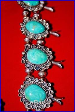 Navajo OLD Bench Bead Squash Blossom Sterling Turquoise RARE Necklace 137g