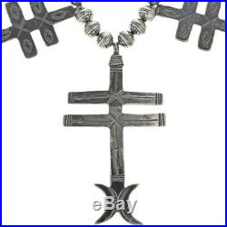 Navajo Old Pawn 1880s Style Sterling Silver Crosses Squash Blossom Necklace
