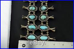 Navajo Old Pawn Sterling Silver Fox Turquoise Squash Blossom Naja Necklace