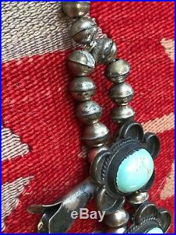 Navajo Old Pawn Sterling Silver & Robins Egg Turquoise Squash Blossom Necklace