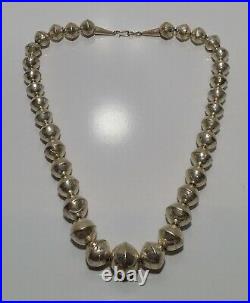 Navajo Old Pawn Sterling Silver Stamped Large Graduated Beads Necklace